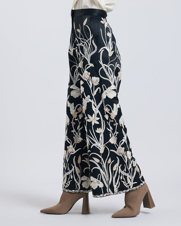 Talitha Floral Hand Embroidered Silk Pant
