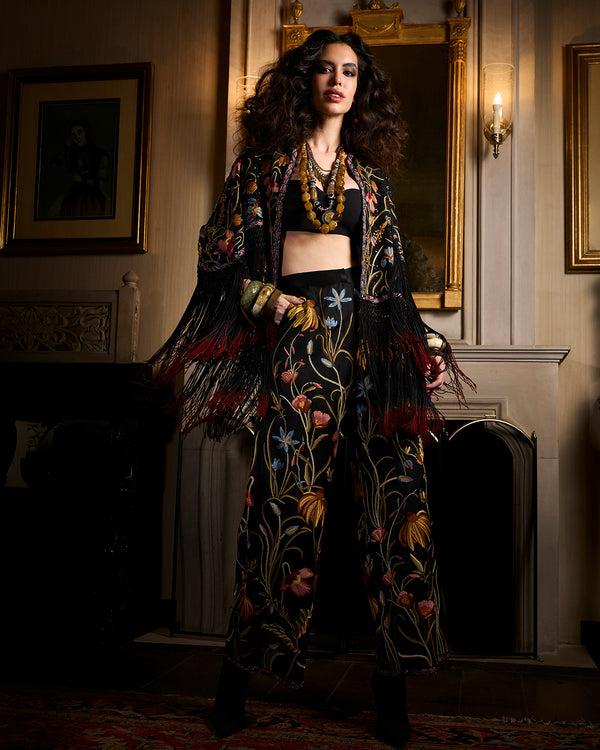 talitha Floral Hand Embroidered Silk Pant