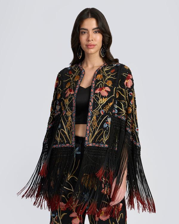Talitha Floral Hand Embroidered Silk Shrug
