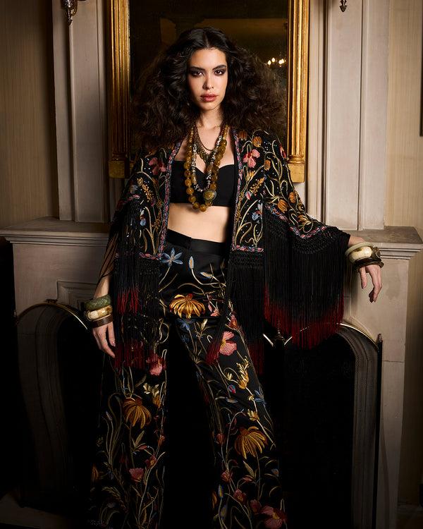 talitha Floral Hand Embroidered Silk Shrug