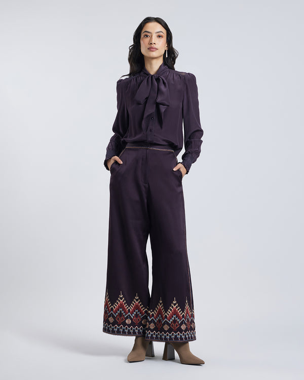 Talitha Folk Embroidered Silk Satin Pant