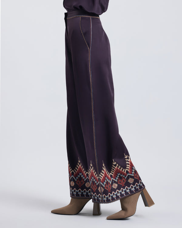 Talitha Folk Embroidered Silk Satin Pant