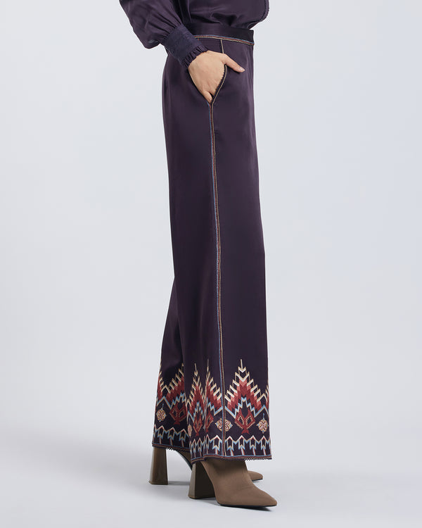 Talitha Folk Embroidered Silk Satin Pant