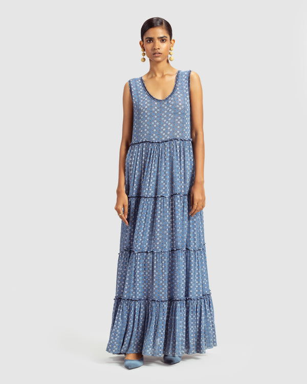Talitha Geo Print Silk Georgette Maxi Dress