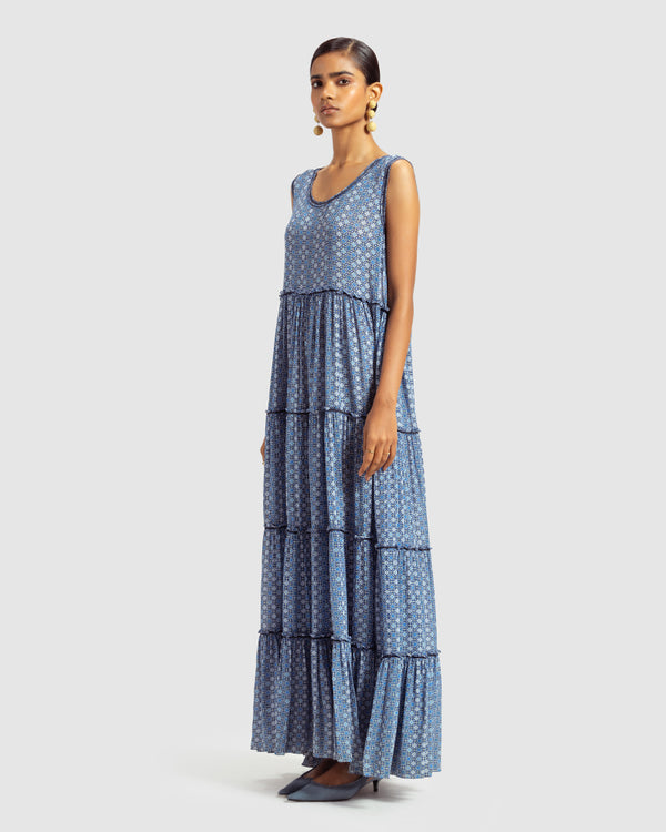 Talitha Geo Print Silk Georgette Maxi Dress