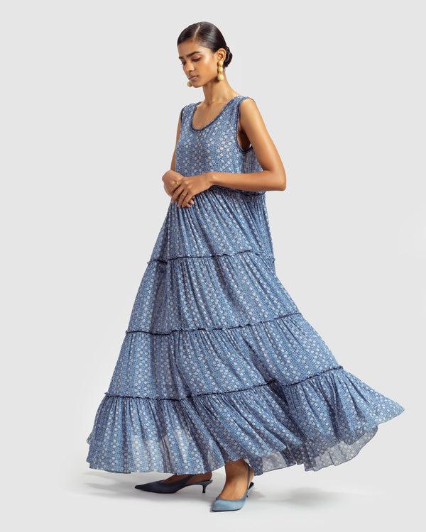 Talitha Geo Print Silk Georgette Maxi Dress