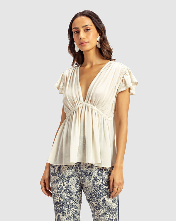 talitha Ivory Gathered Silk Georgette Top