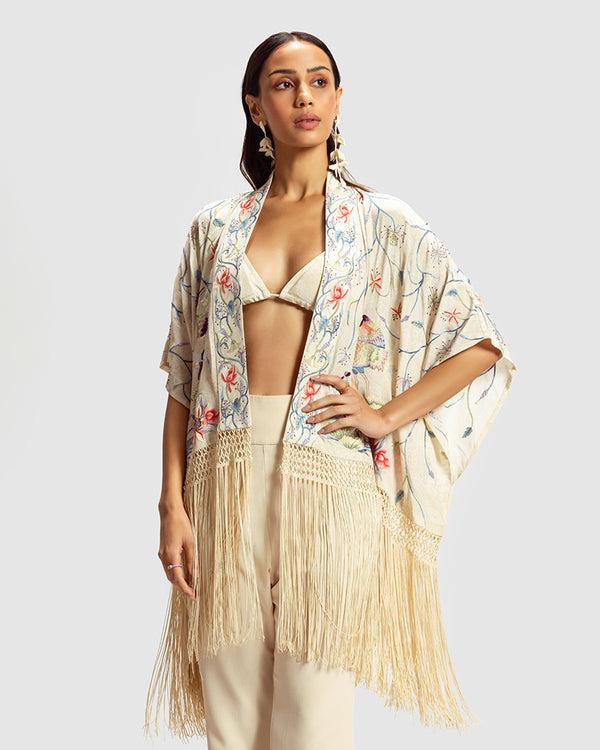 Talitha Ivory Parsi Gara Embroidered Shrug
