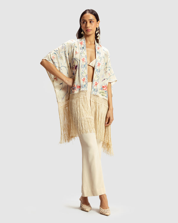 Talitha Ivory Parsi Gara Embroidered Shrug