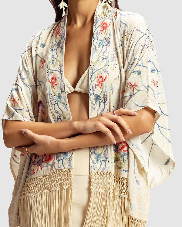 Talitha Ivory Parsi Gara Embroidered Shrug
