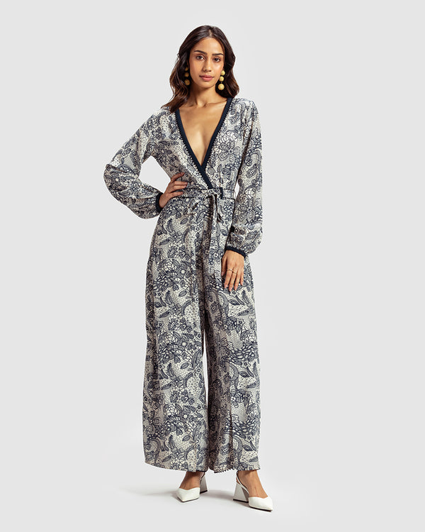 talitha Lace Print Silk Crepe Jumpsuit