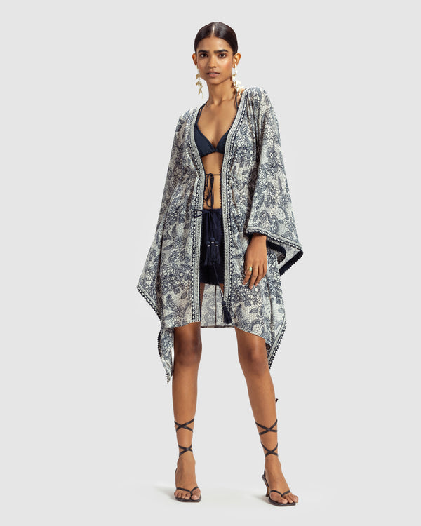 Talitha Lace Print Silk Georgette Kaftan
