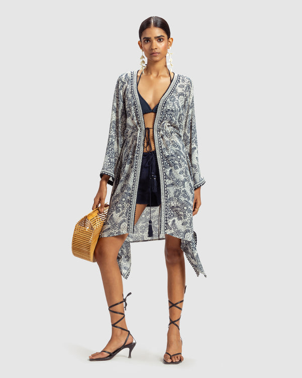 Talitha Lace Print Silk Georgette Kaftan