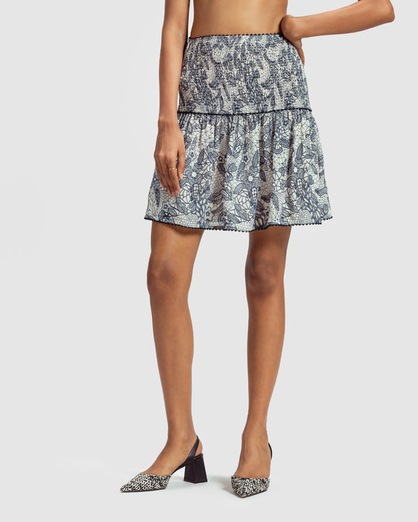 Talitha Lace Print Silk Georgette Minka Skirt
