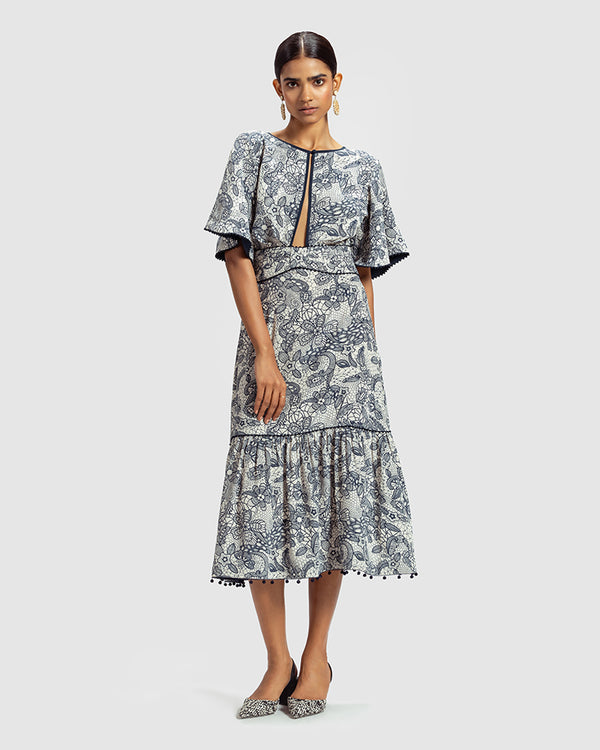 Talitha Lace Print Silk Kaya Dress