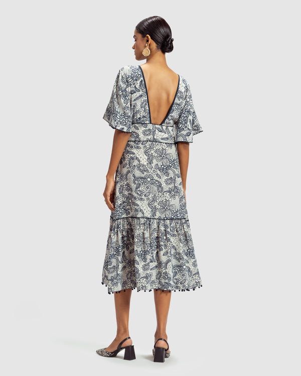 Talitha Lace Print Silk Kaya Dress