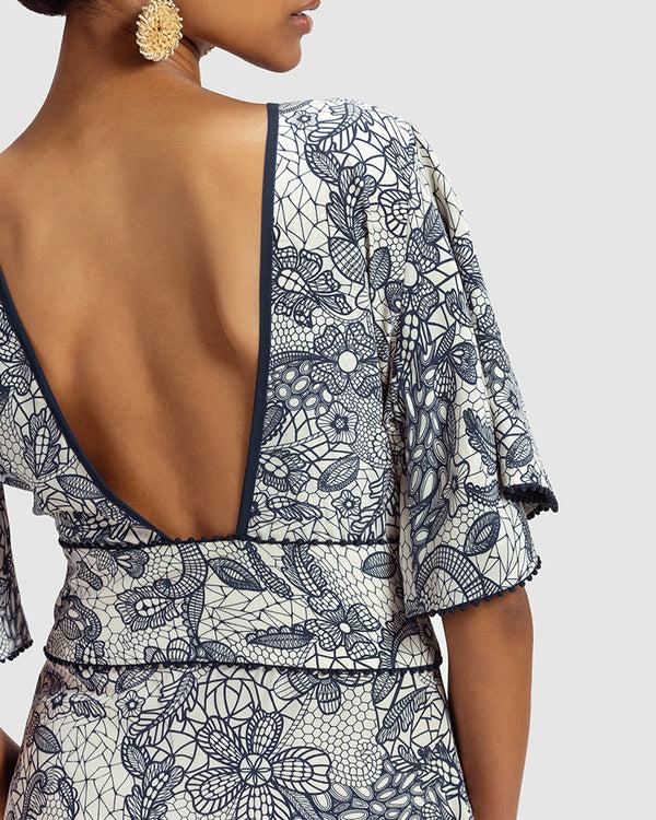 Talitha Lace Print Silk Kaya Dress