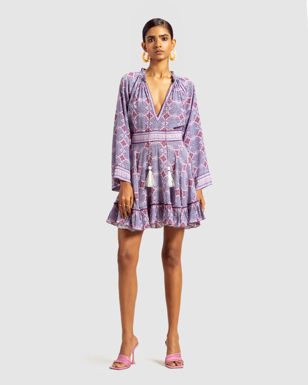 Talitha Lavender Marissa Print Ruffled Silk Dress