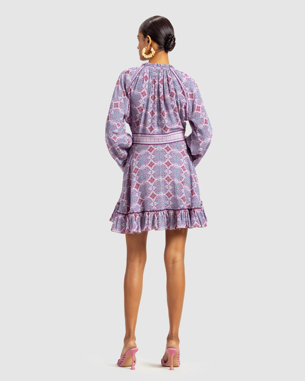 Talitha Lavender Marissa Print Ruffled Silk Dress