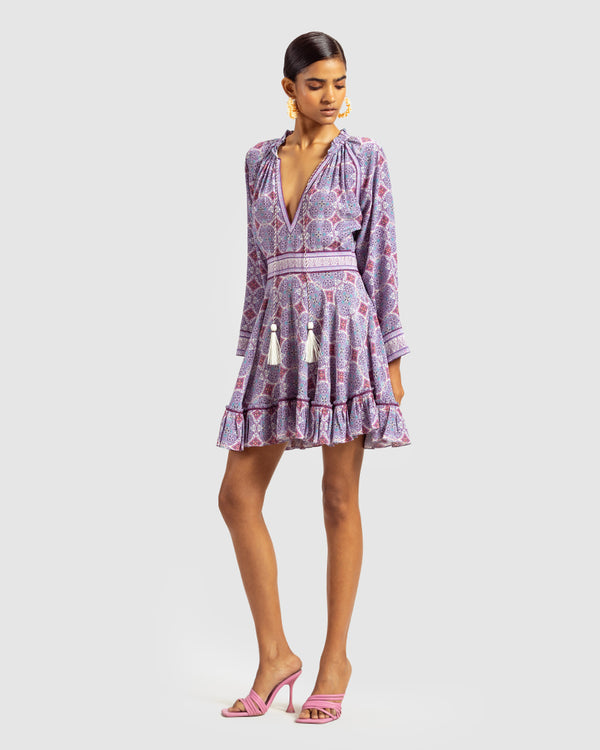 Talitha Lavender Marissa Print Ruffled Silk Dress