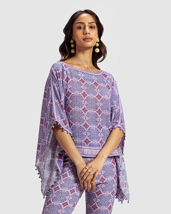 Talitha Lavender Marissa Print Silk Poncho Top