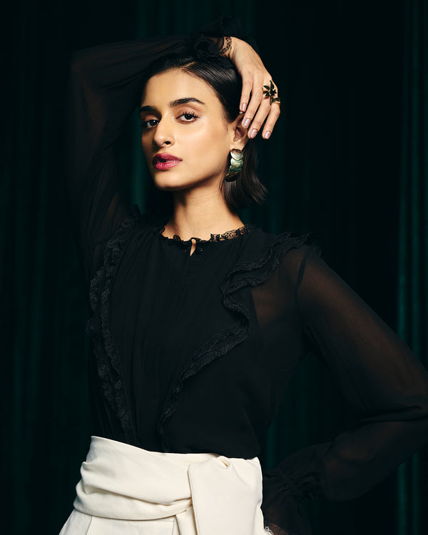 talitha Maisie Black Ruffle Top