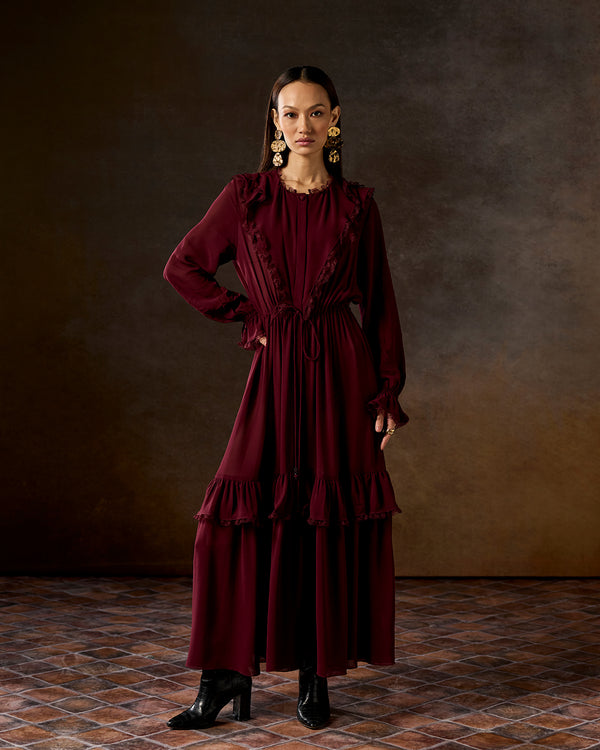 talitha Maisie Wine Ruffle Dress