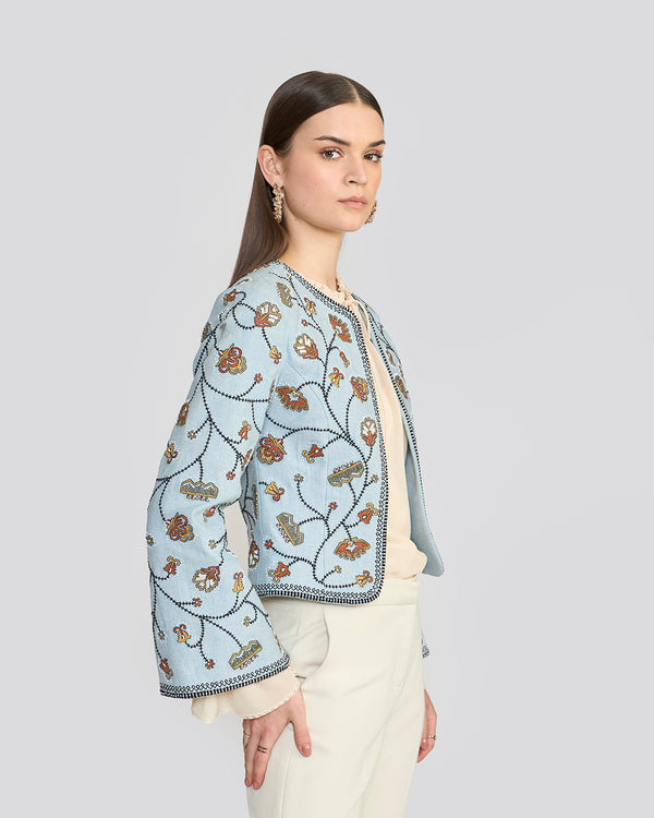 Talitha Mira Embroidered Blue Denim Jacket