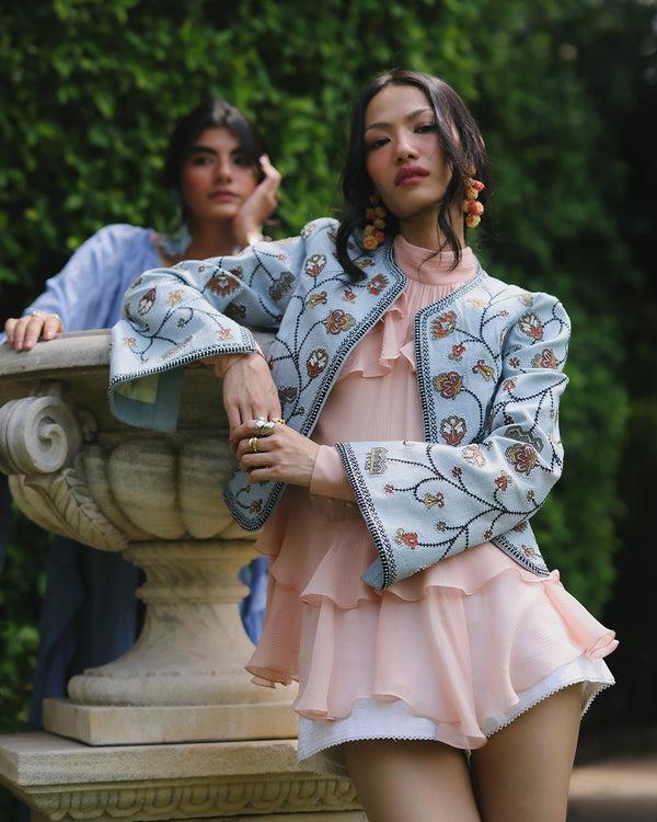 talitha Mira Embroidered Blue Denim Jacket