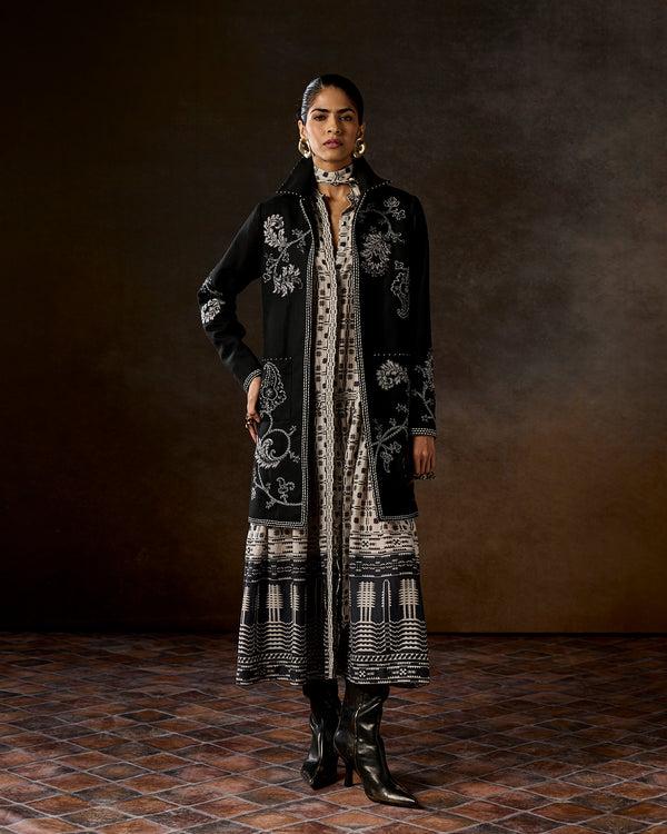 Talitha Mirella Long Black Hand-Embroidered Jacket