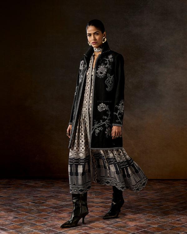 Talitha Mirella Long Black Hand-Embroidered Jacket