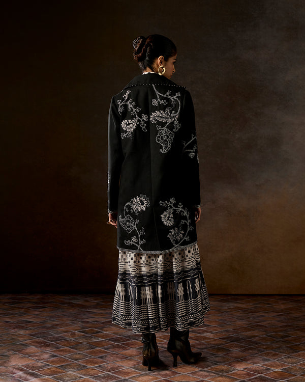 Talitha Mirella Long Black Hand-Embroidered Jacket