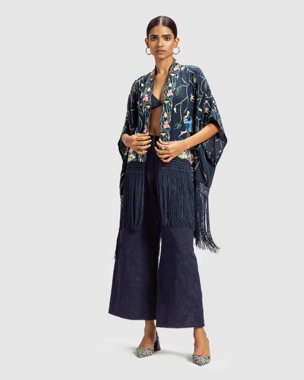 Talitha Navy Parsi Gara Embroidered Shrug