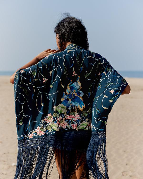 talitha Navy Parsi Gara Embroidered Shrug