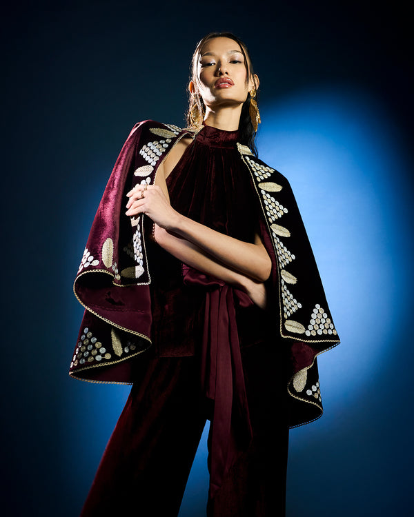 talitha Nora Wine Velvet Cape