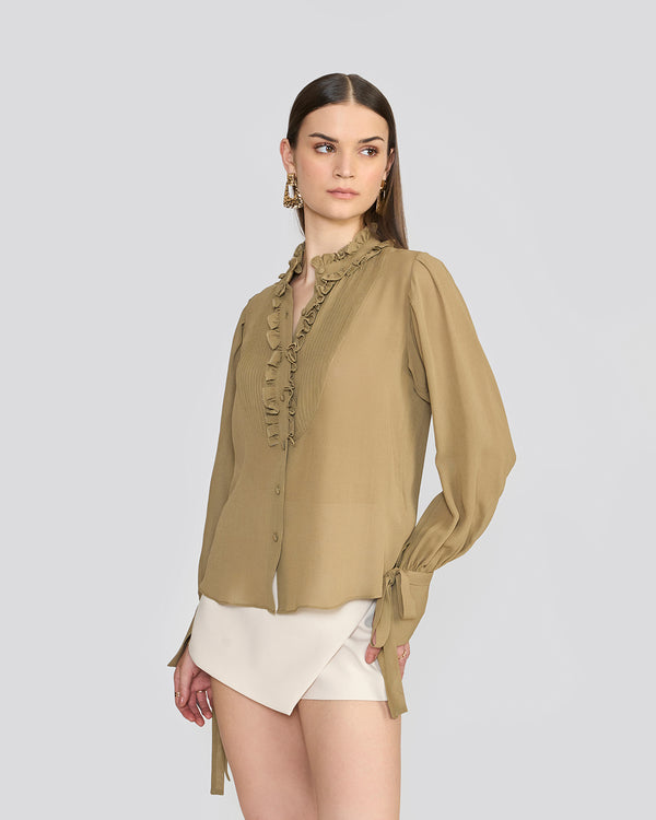 Talitha Olivia Sage Green Tie-Sleeve Blouse