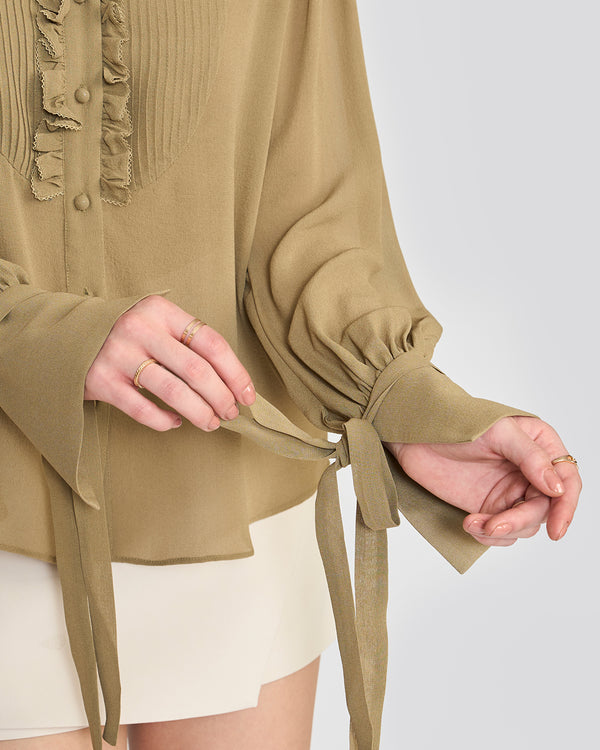 Talitha Olivia Sage Green Tie-Sleeve Blouse