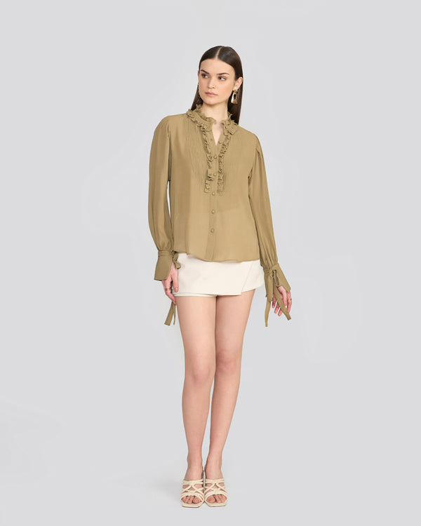 talitha Olivia Sage Green Tie-Sleeve Blouse