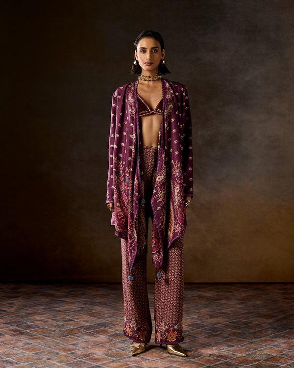 Talitha Oriana Wine Printed Reversible Shrug
