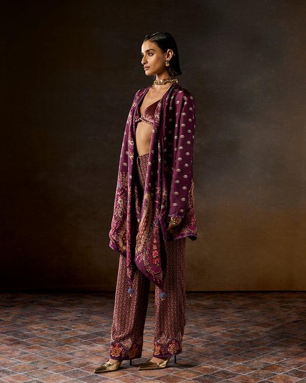 Talitha Oriana Wine Printed Reversible Shrug