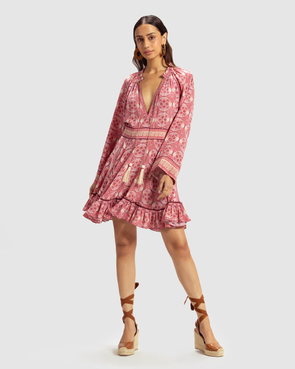 Talitha Pink Marissa Print Ruffled Silk Dress