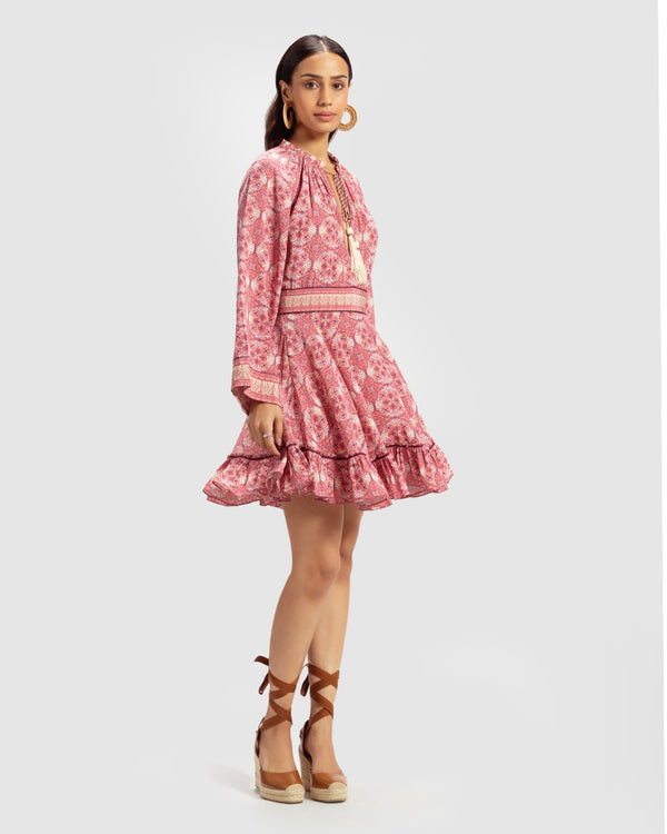 Talitha Pink Marissa Print Ruffled Silk Dress