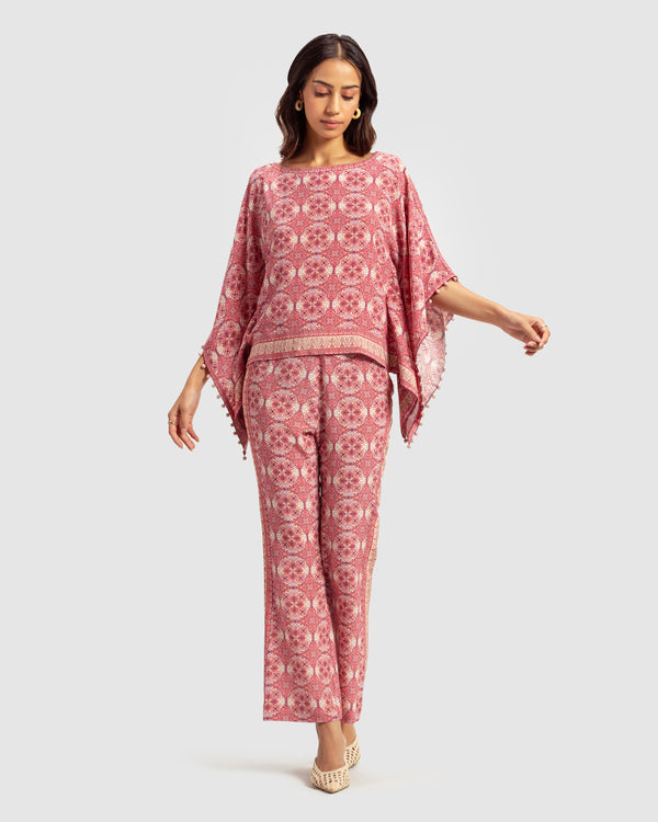 Talitha Pink Marissa Print Silk Poncho Top