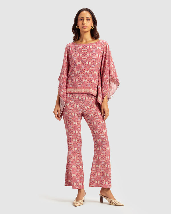 Talitha Pink Marissa Print Silk Poncho Top