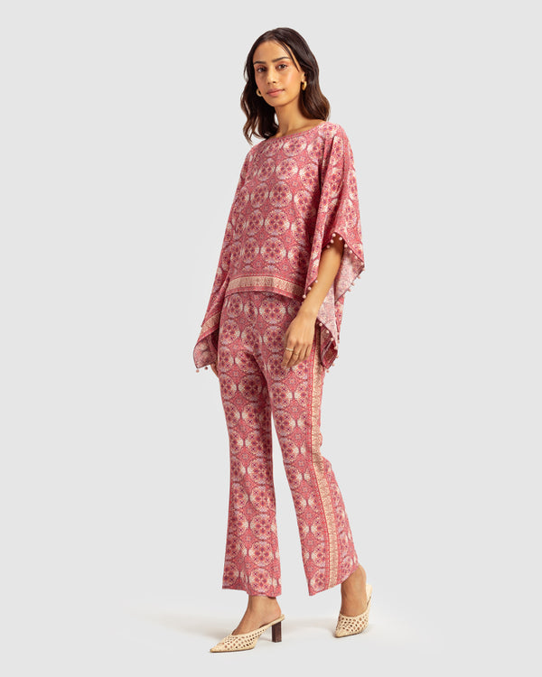 Talitha Pink Marissa Print Silk Poncho Top