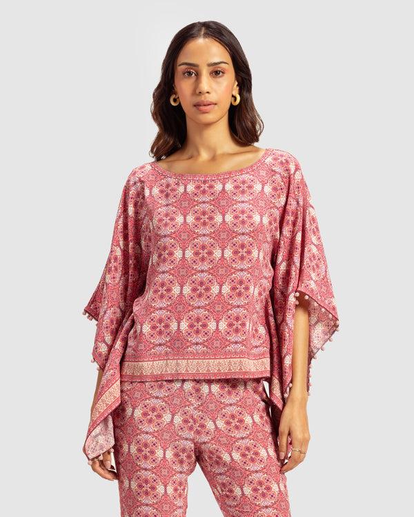 talitha Pink Marissa Print Silk Poncho Top