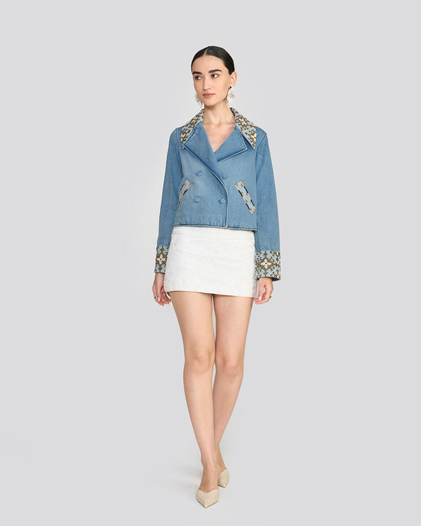 Talitha Raine Embellished Washed Blue Denim Jacket