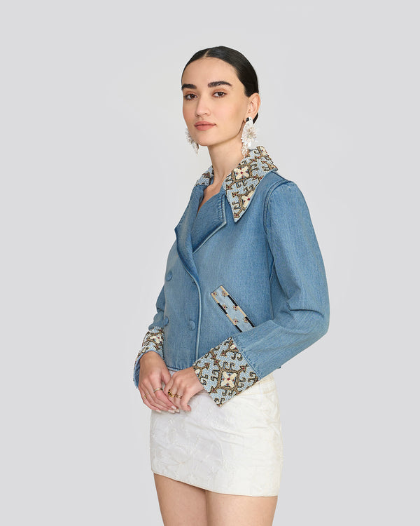 Talitha Raine Embellished Washed Blue Denim Jacket