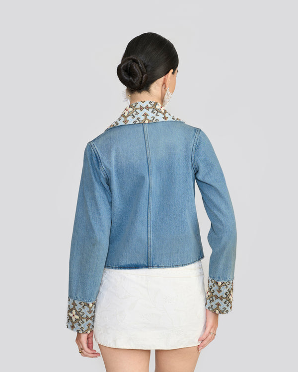 Talitha Raine Embellished Washed Blue Denim Jacket