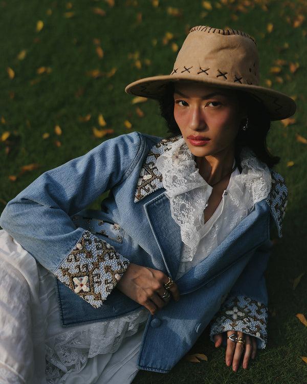 talitha Raine Embellished Washed Blue Denim Jacket